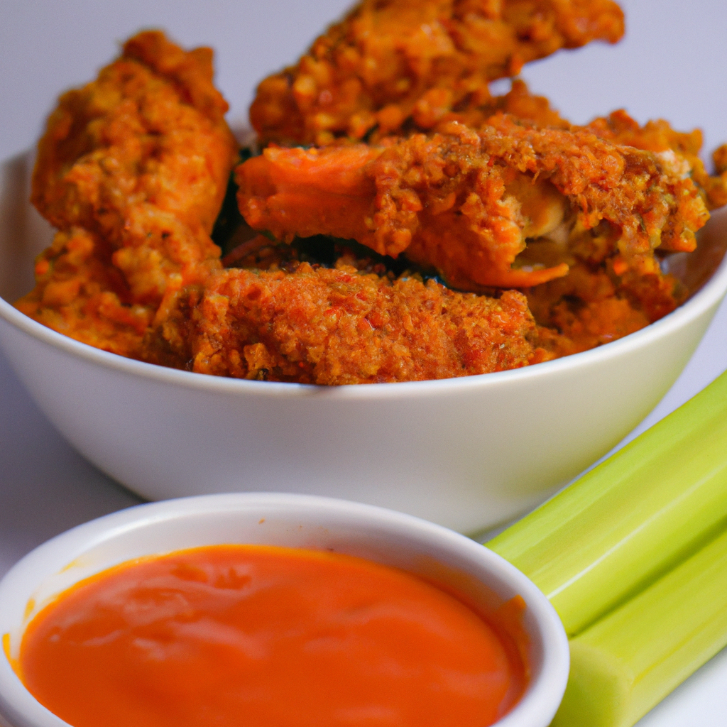 An image showcasing golden-brown, crispy Air Fryer Buffalo Chicken Tenders
