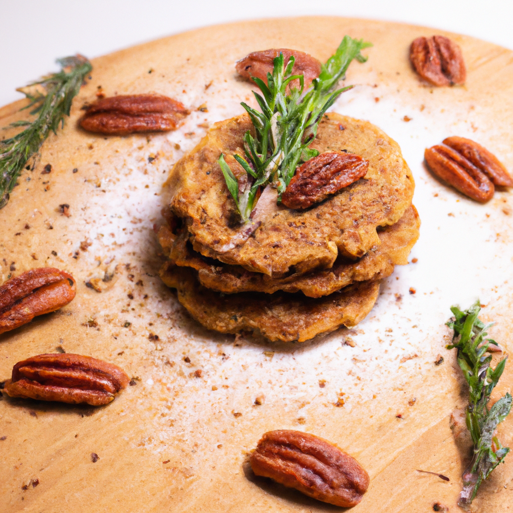 An image showcasing a stack of golden brown sugar pecan shortbread cookies