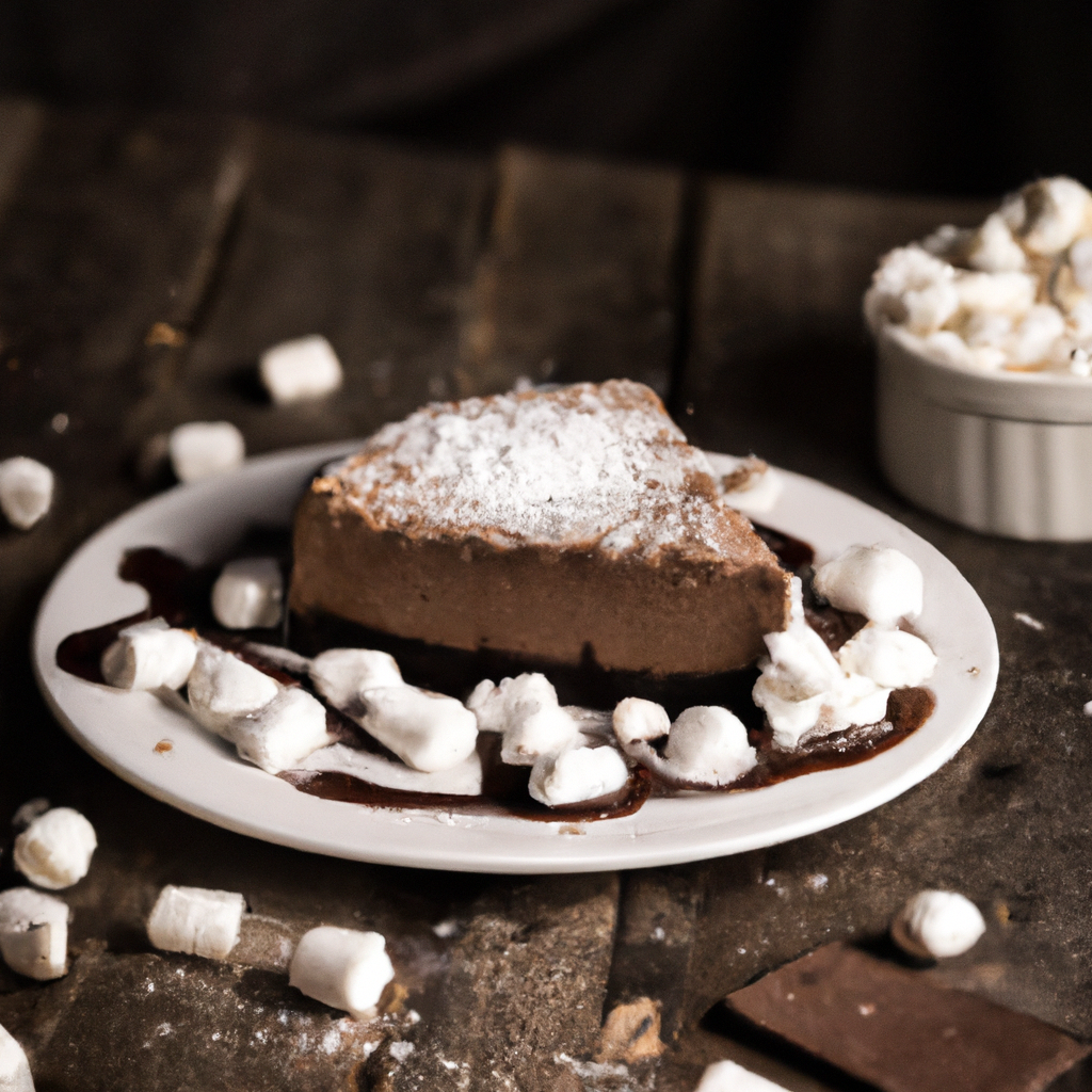 An image of a luscious Hot Chocolate Cheesecake topped with a dollop of whipped cream and drizzled with rich, velvety chocolate sauce